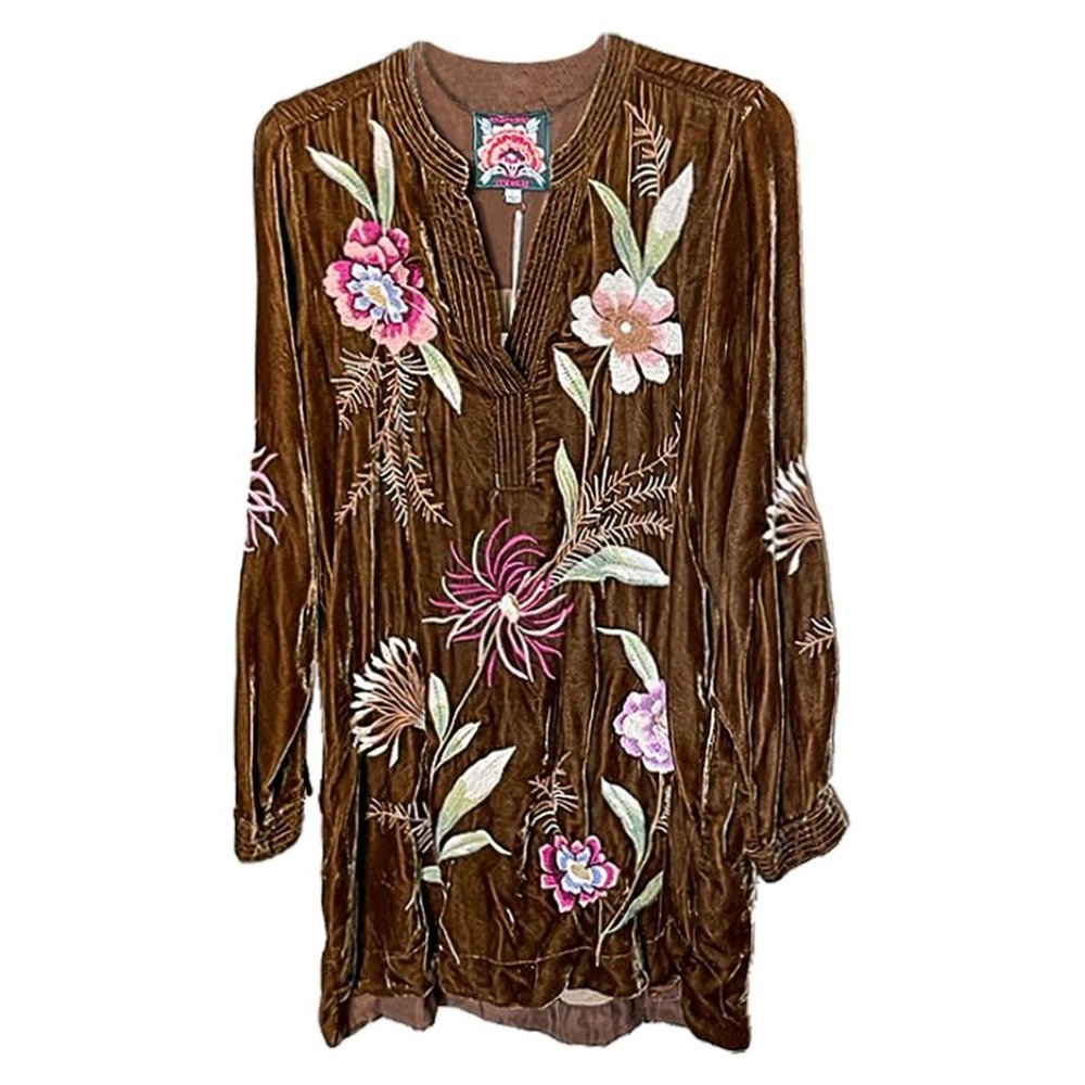 Johnny Was Meriah Relaxed Trapunto Tunic Long Sleeve Floral Golden Hour Top New